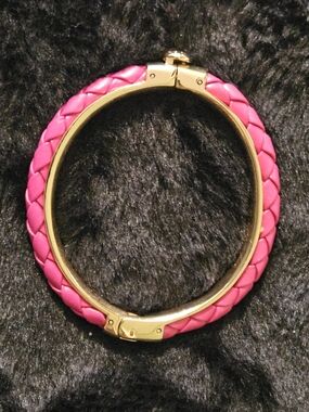 Coach Pink Leather Hinged Bangle Bracelet